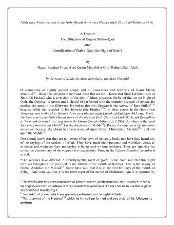 Obligation of Dugana Shab-e-Qadr (English) - Khalifatullah Mehdi