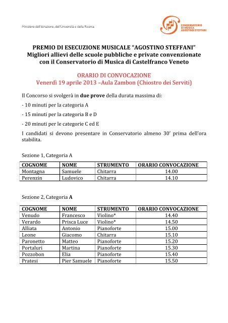 premio di esecuzione musicale “agostino steffani” - Conservatorio ...