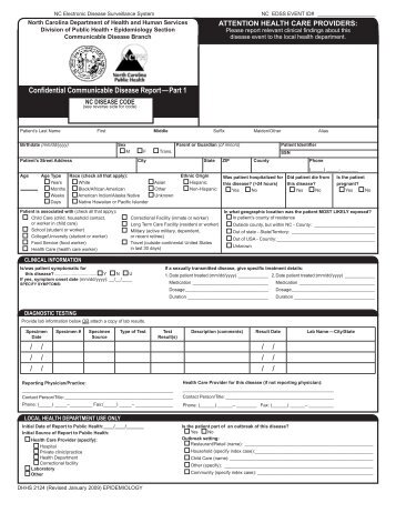 communicable disease report card (DHHS 2124) - Epi