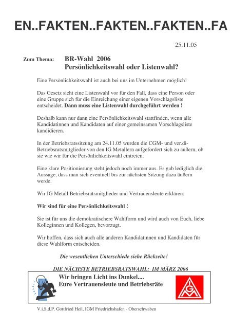 BR-Wahl 2006 PersÃƒÂ¶nlichkeitswahl oder Listenwahl ... - IG Metall