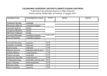 CALENDARIO AUDIZIONI CANTANTI - Conservatorio Steffani