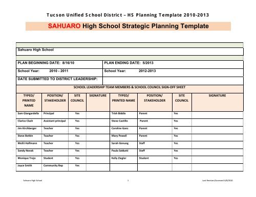 SAHUARO High School Strategic Planning Template
