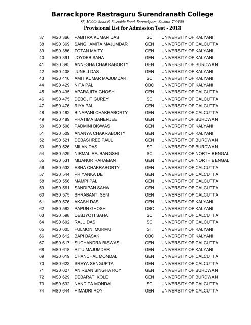 GEOM Provisional List - Barrackpore Rastraguru Surendranath ...