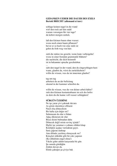 Bertolt Brecht Gedanken über Die Dauer Des Exils GEDANKEN UEBER DIE DAUER DES EXILS Bertolt - Exil-ciph.com
