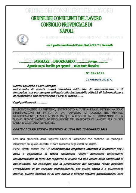 NÂ° 9/2011 - Ordine CDL Napoli
