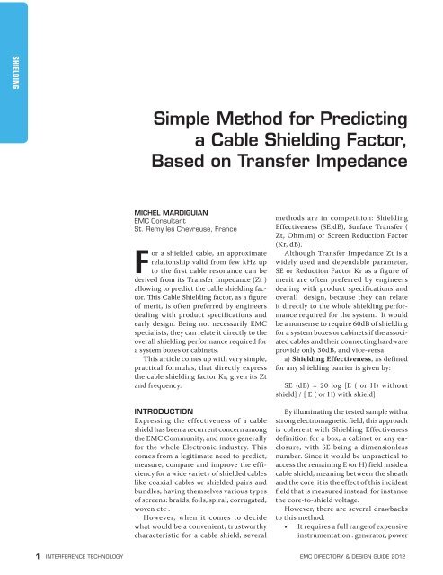 Simple Method for Predicting a Cable Shielding Factor, Based on ...