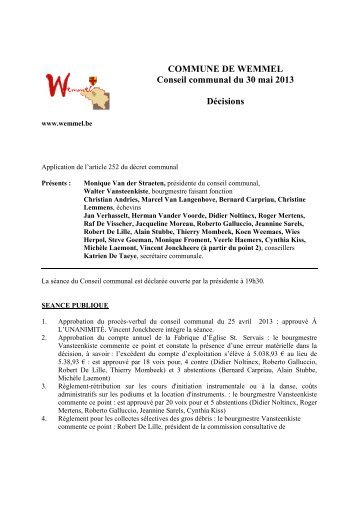 COMMUNE DE WEMMEL Conseil communal du 30 mai 2013 ...