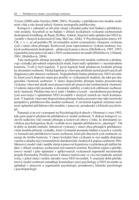 PÄtifaktorovÃ½ model v psychologii osobnosti - eReading