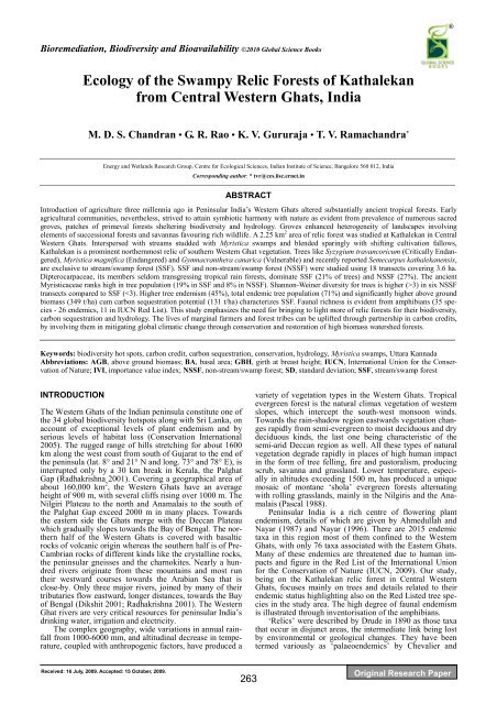 Ecology Of The Swampy Relic Forests Of Kathalekan From Central