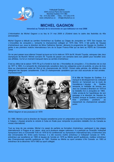 Michel Gagnon, BÃ¢tisseur - Volleyball QuÃ©bec