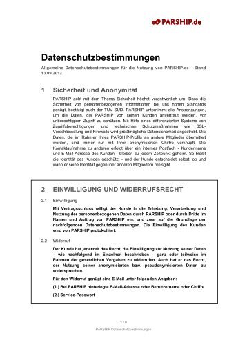 3 Datenschutzbestimmungen - Parship.de