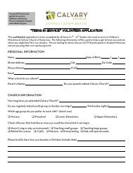 âTEENS IN SERVICEâ VOLUNTEER APPLICATION - Calvary Church