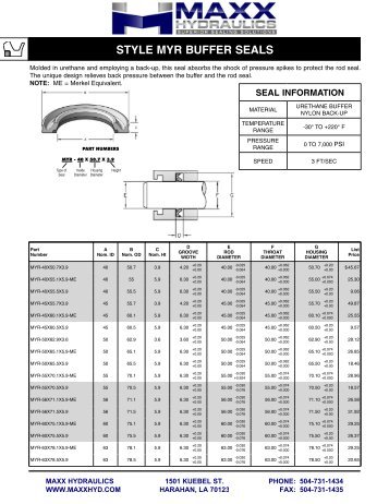 b UFF er S eal S Style Myr bUFFer SealS - Maxx Hydraulics LLC.