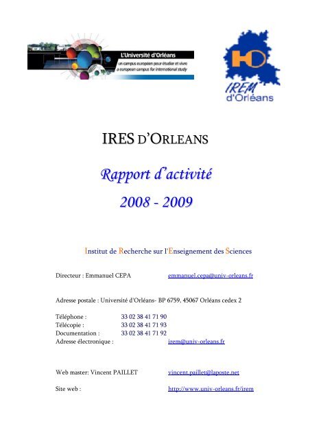 Rapport d'activitÃ© 2008 - 2009 - Le portail des IREM