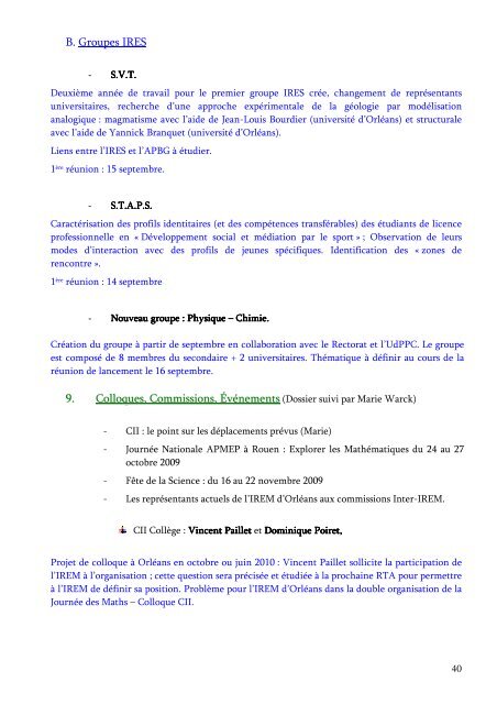 Rapport d'activitÃ© 2008 - 2009 - Le portail des IREM