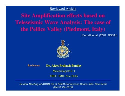 Site Amplification effects based on Teleseismic Wave ... - METNET