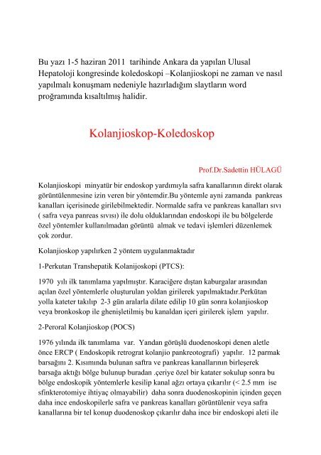 Kolanjioskopi - Prof. Dr. Sadettin HÃ¼lagÃ¼