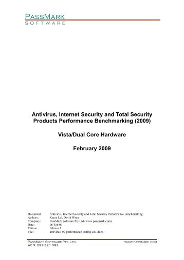 Antivirus, Internet Security and Total Security ... - PassMark Software