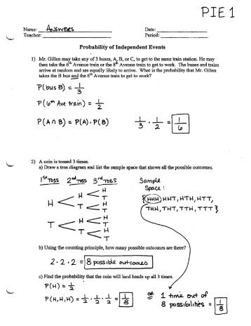 Probability of Independent Events - Worksheet - PIE1 - Answers.pdf