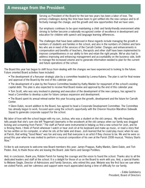 A message from the President. - The Parish School