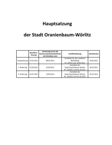 Hauptsatzung der Stadt Oranienbaum-Wörlitz - Wörlitzer Winkel