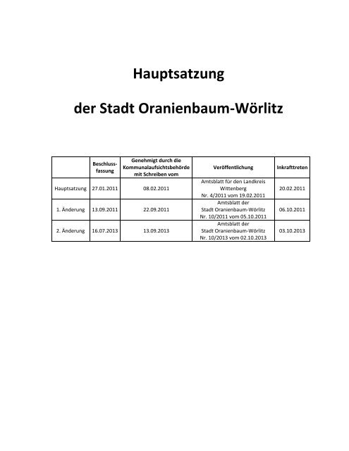 Hauptsatzung der Stadt Oranienbaum-Wörlitz - Wörlitzer Winkel