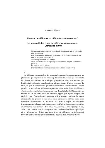 Absence de référents ou référents sous-entendus ? Le jeu ... - Cief