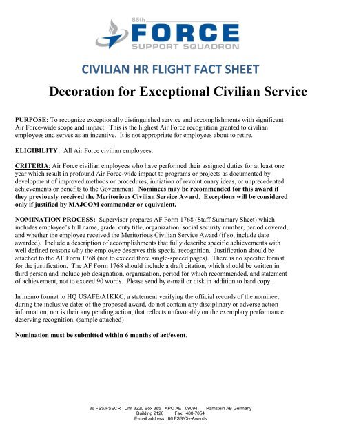 Decoration For Exceptional Civilian Service Ramstein Air Base