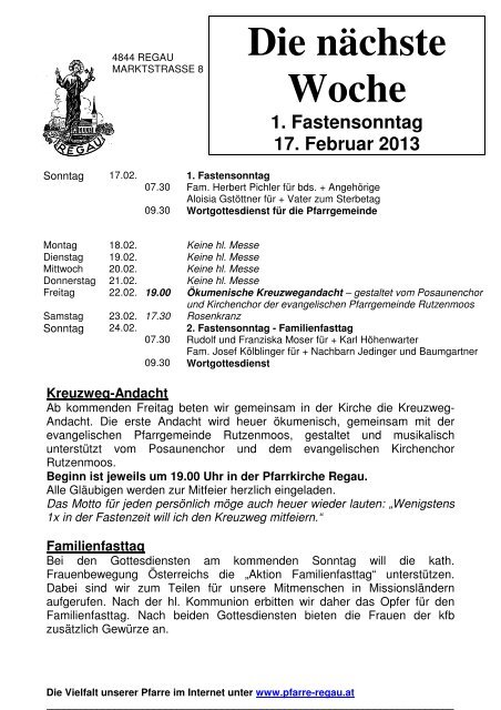 NÃ¤chste Woche 17.02 - Pfarre Regau