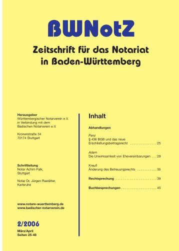 BWNotZ 2/2006 - Württembergischer Notarverein e.V.