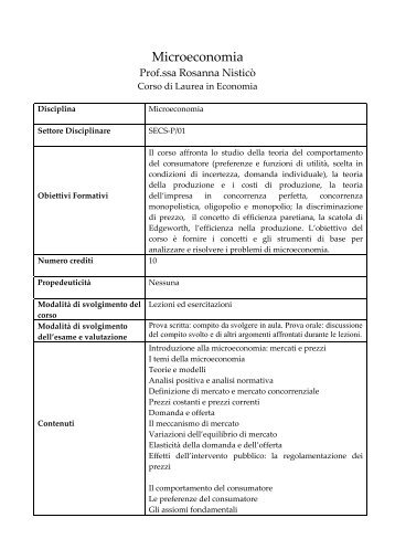 Microeconomia - Dipartimento di Economia e Statistica