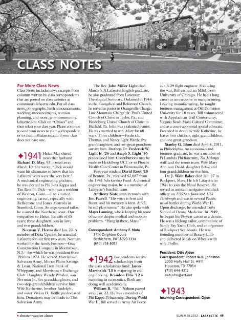 Class Notes PDF - Lafayette Magazine - Lafayette College