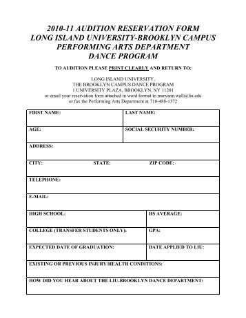 2010-11 LIU Dance Audition Registration Form - Long Island ...