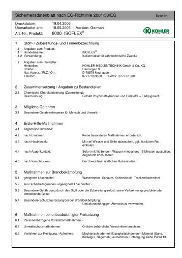 Sicherheitsdatenblatt nach EG-Richtlinie 2001/58/EG 8000 ISOFLEXÂ®