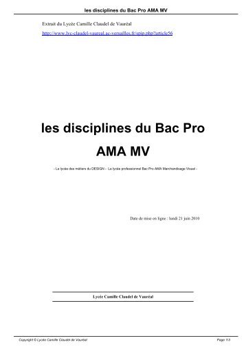 les disciplines du Bac Pro AMA MV - LycÃ©e Camille Claudel de ...