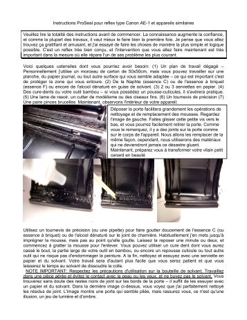 Instructions ProSeal pour reflex type Canon AE-1 et appareils ...