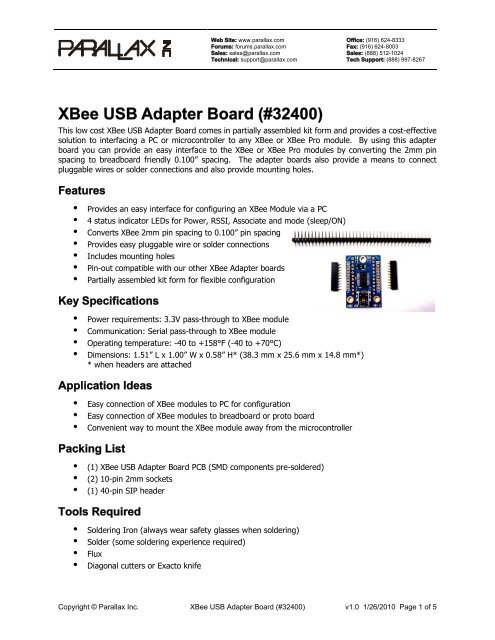XBee USB Adapter Board (#32400) - Parallax, Inc.
