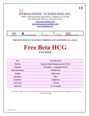 Free Beta HCG - Diagnostic Automation : Cortez Diagnostics