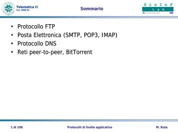 FTP, SMTP/POP3, DNS, reti P2P - SisInf Lab - Politecnico di Bari