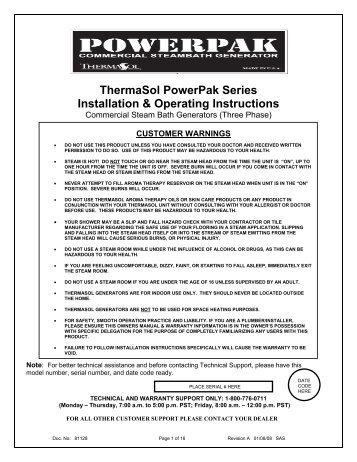 ThermaSol PowerPak Series Installation ... - Sauna Supplies