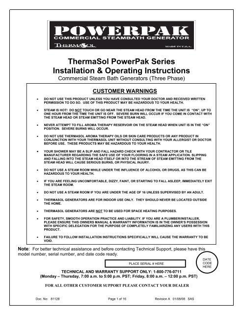 ThermaSol PowerPak Series Installation ... - Sauna Supplies