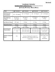 Revised Academic Calendar (B.Tech/M.Tech/ MCA /BCA )