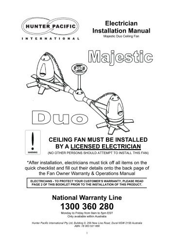 Icon 54â Ice Range Ceiling Fan Hunter Pacific Majestic Duo Hunter Pacific