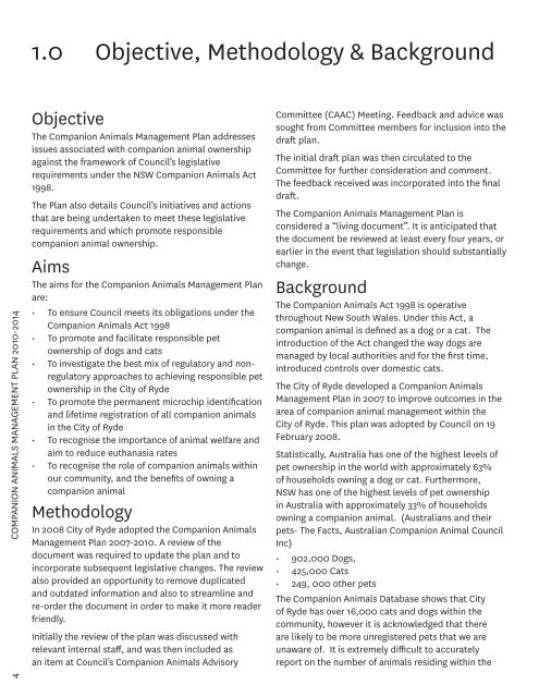 Companion Animals Management Plan 2010-2014 - City of Ryde