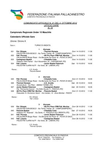 Calendario - Federazione Italiana Pallacanestro