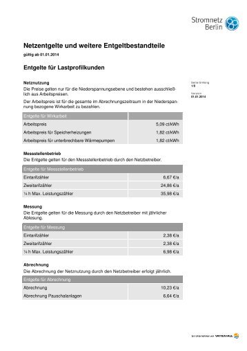 Preisblatt Netzentgelte für 2014 (PDF 104 kB) - Stromnetz Berlin