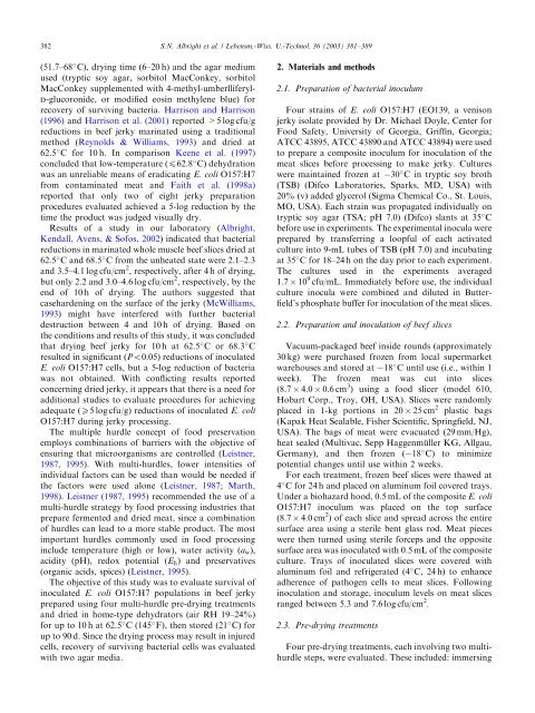 Pretreatment effect on inactivation of Escherichia coli O157:H7 ...