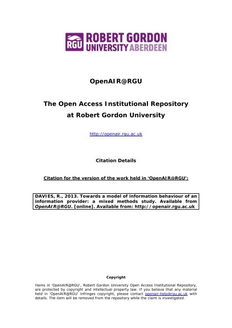 Richmond Davies PhD thesis.pdf - OpenAIR @ RGU - Robert ...