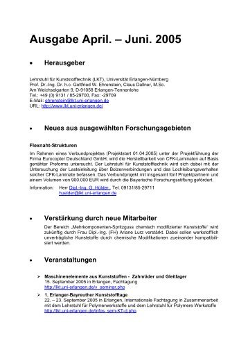 Newsletter 2005.2 - Lehrstuhl für Kunststofftechnik