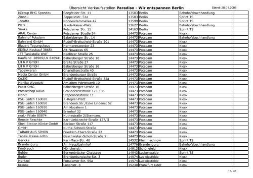 Ãœbersicht Verkaufsstellen Paradiso - Wir entspannen Berlin